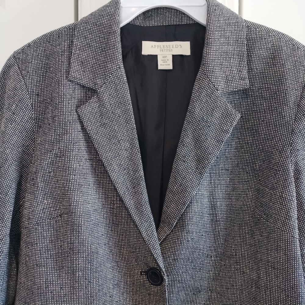 Appleseed's Petite 100 Silk black Tweed Blazer Jacket 10P - Picture 2 of 12